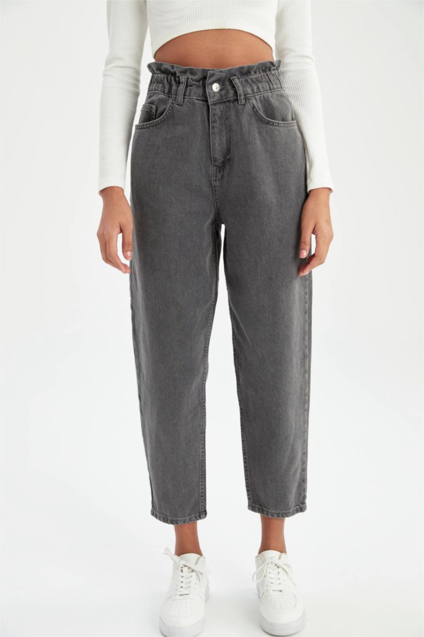 Женщины Серый High Waist Paperbag Fit Trousers