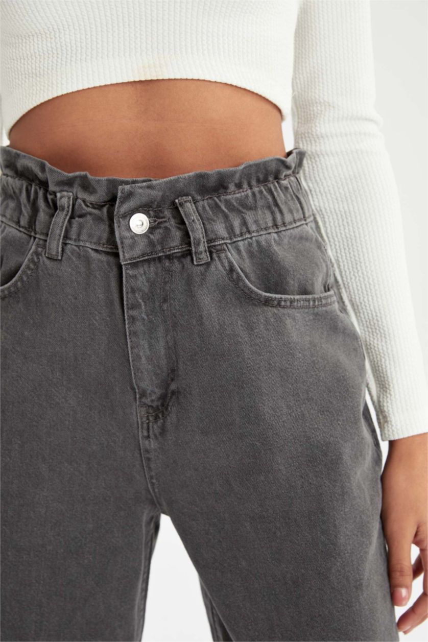 Женщины Серый High Waist Paperbag Fit Trousers