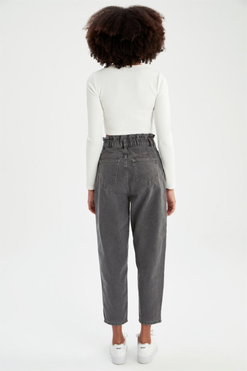 Женщины Серый High Waist Paperbag Fit Trousers