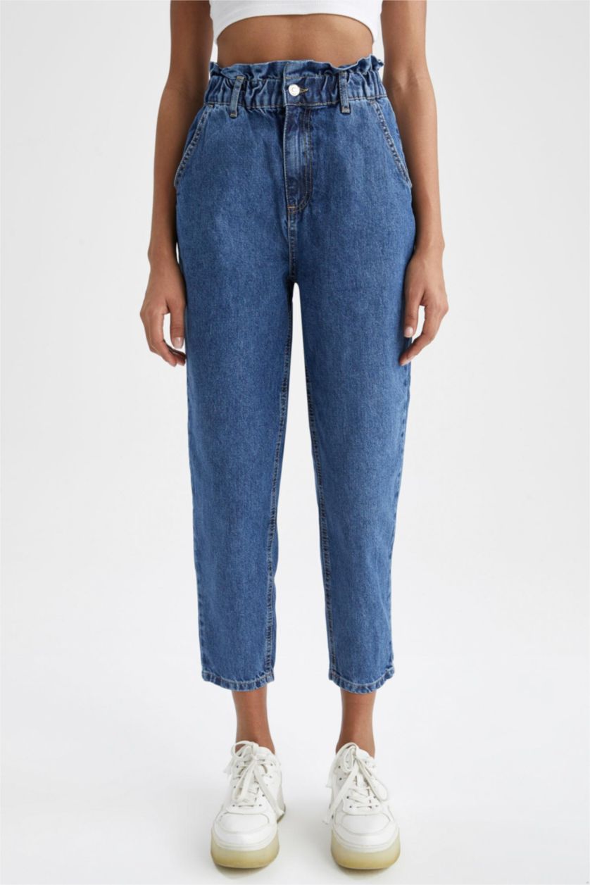 WOMAN Blue Paperbag Fit High Waisted Culotte Jeans