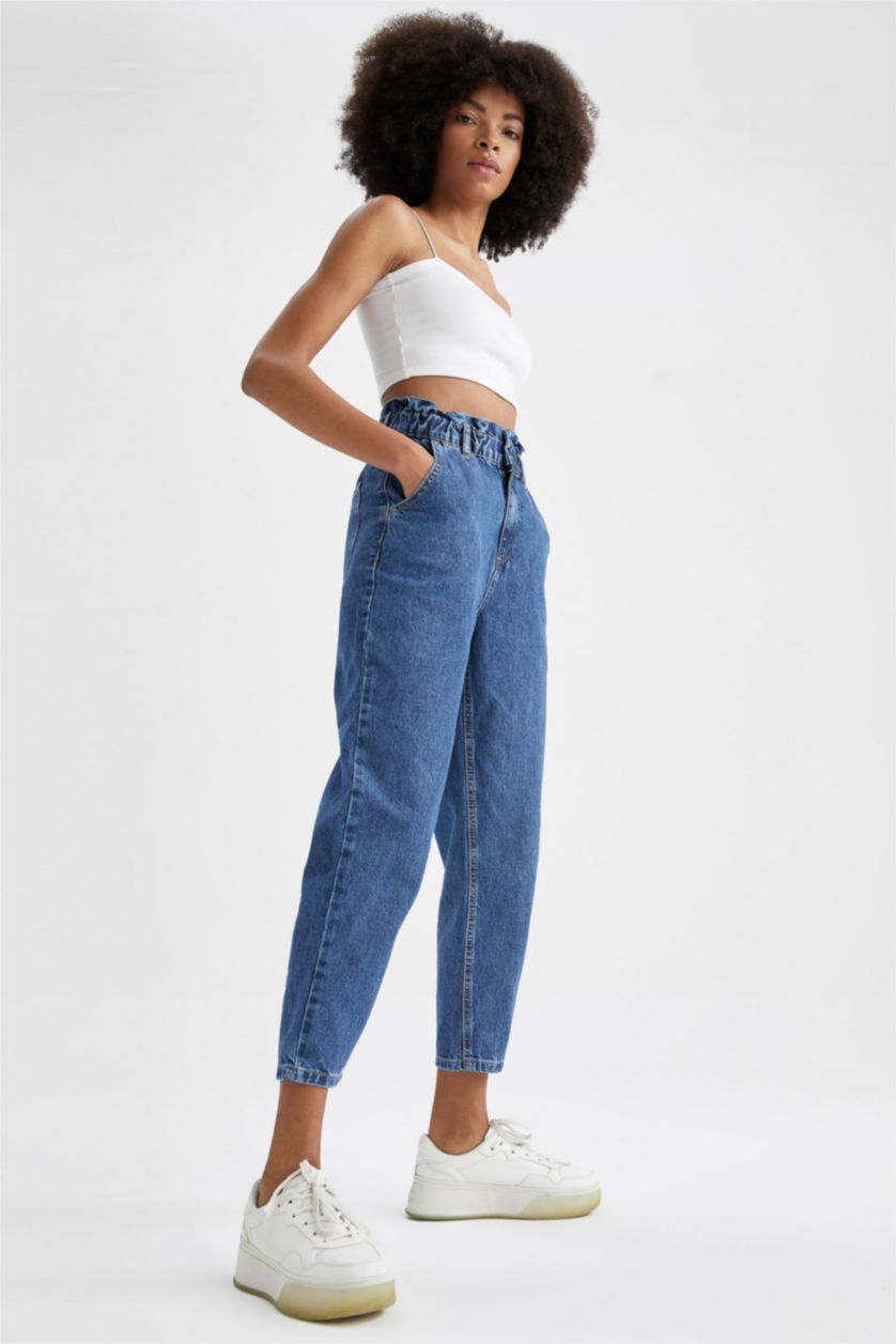 WOMAN Blue Paperbag Fit High Waisted Culotte Jeans