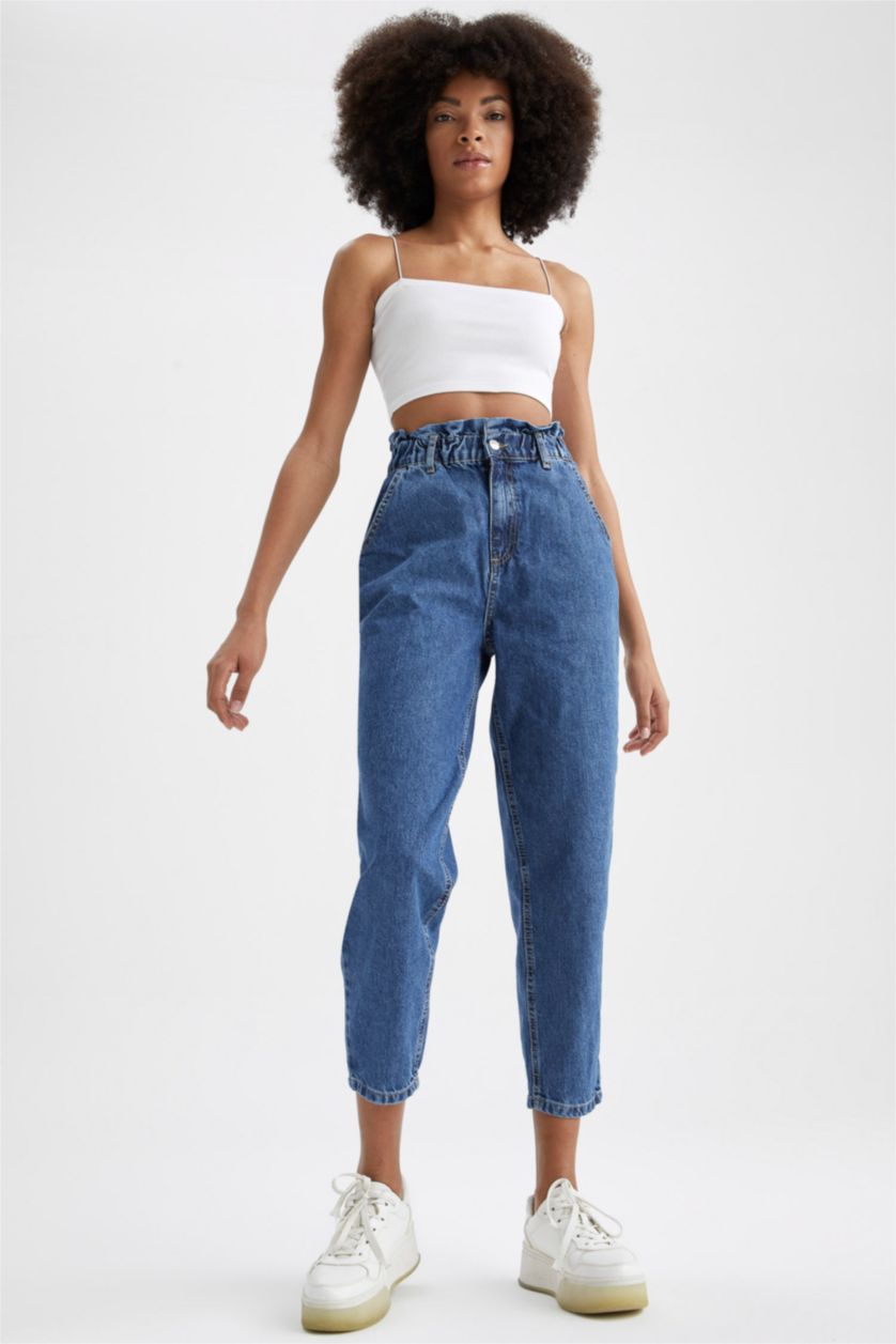 WOMAN Blue Paperbag Fit High Waisted Culotte Jeans