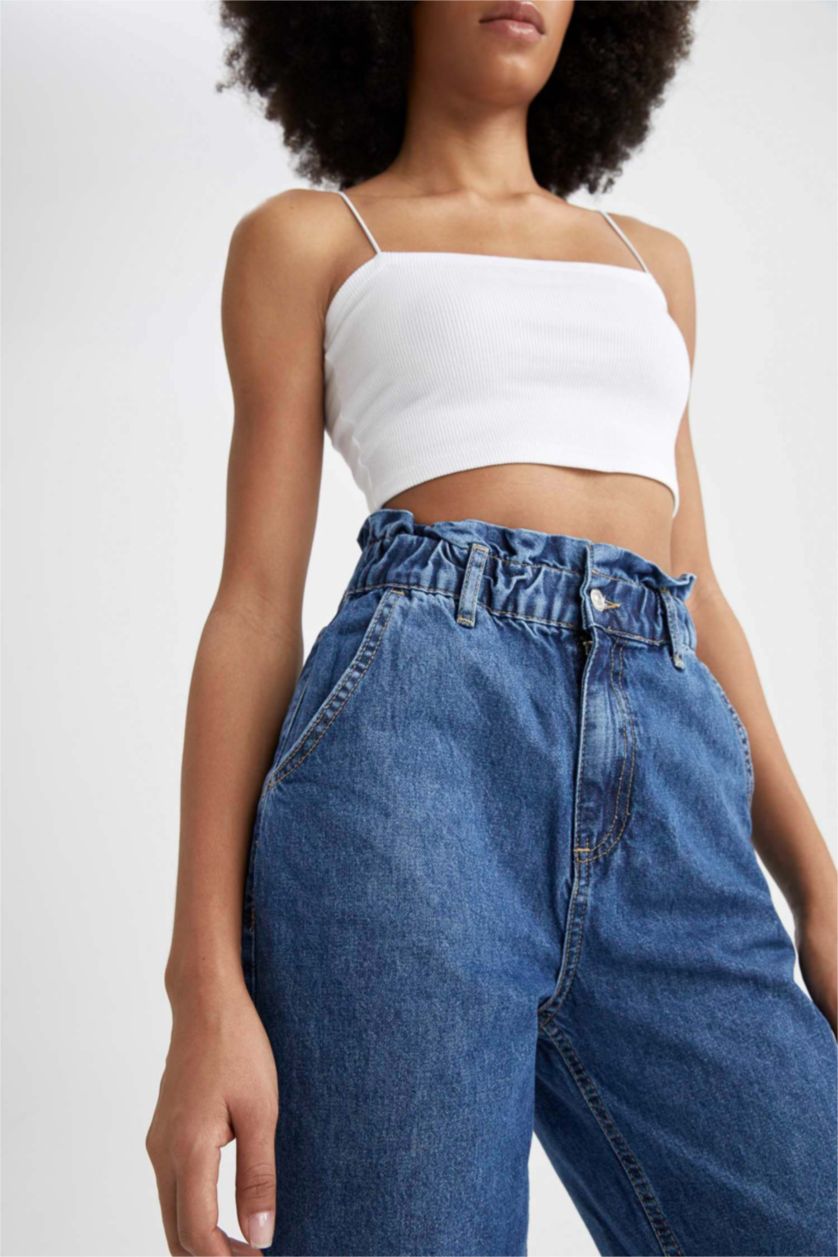 WOMAN Blue Paperbag Fit High Waisted Culotte Jeans