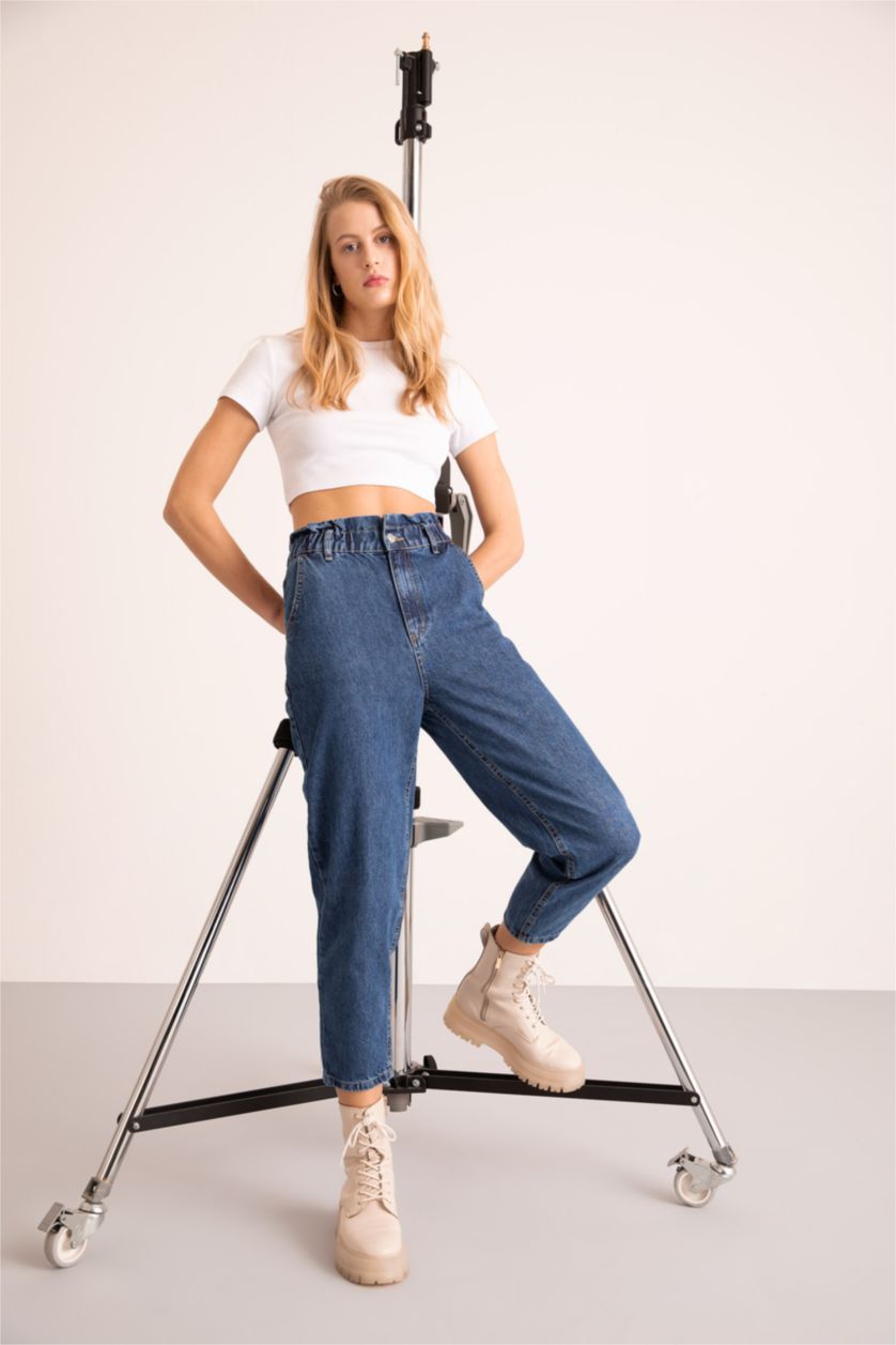 WOMAN Blue Paperbag Fit High Waisted Culotte Jeans