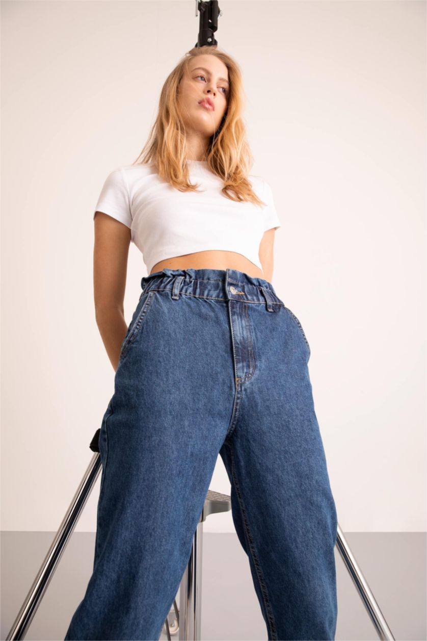 WOMAN Blue Paperbag Fit High Waisted Culotte Jeans