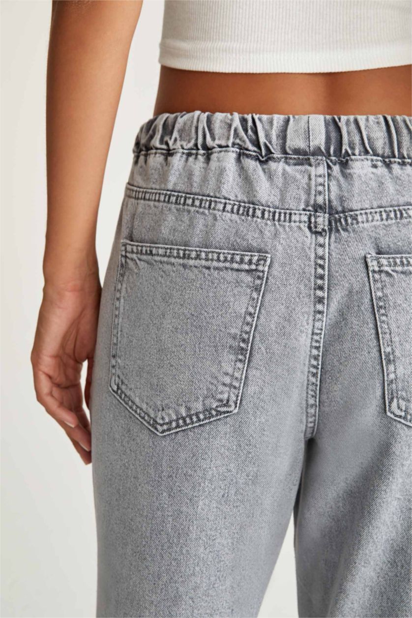 Kadın Gri Yüksek Bel Jogger Fıt Pantolon