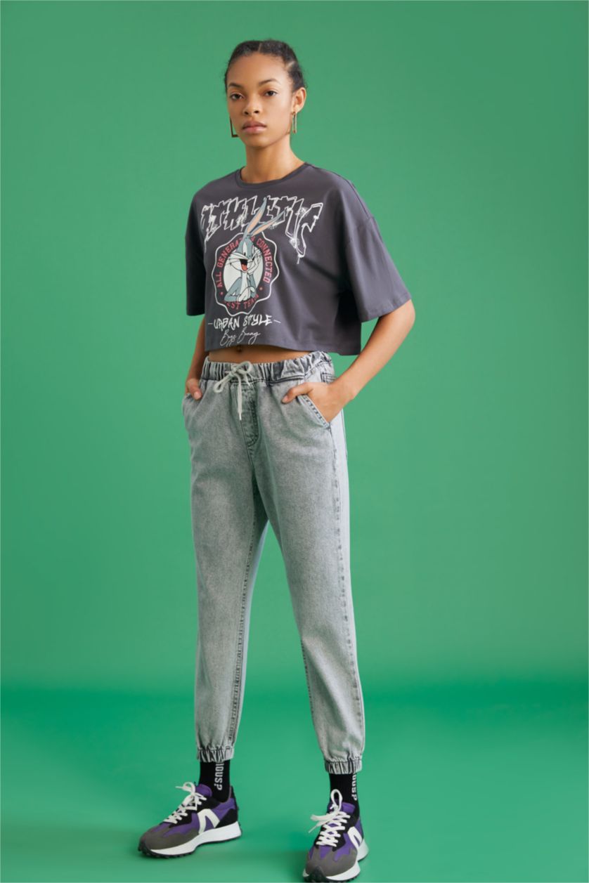 Kadın Gri Yüksek Bel Jogger Fıt Pantolon