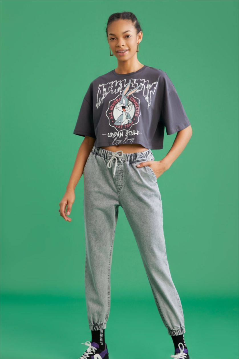 Kadın Gri Yüksek Bel Jogger Fıt Pantolon