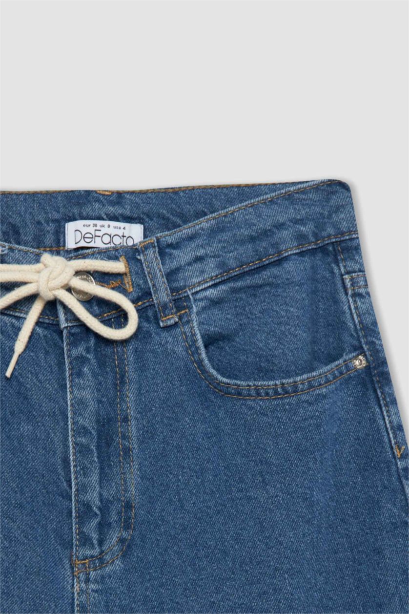 WOMAN Blue Wide Leg High Waist Lace Detailed Jean Trousers