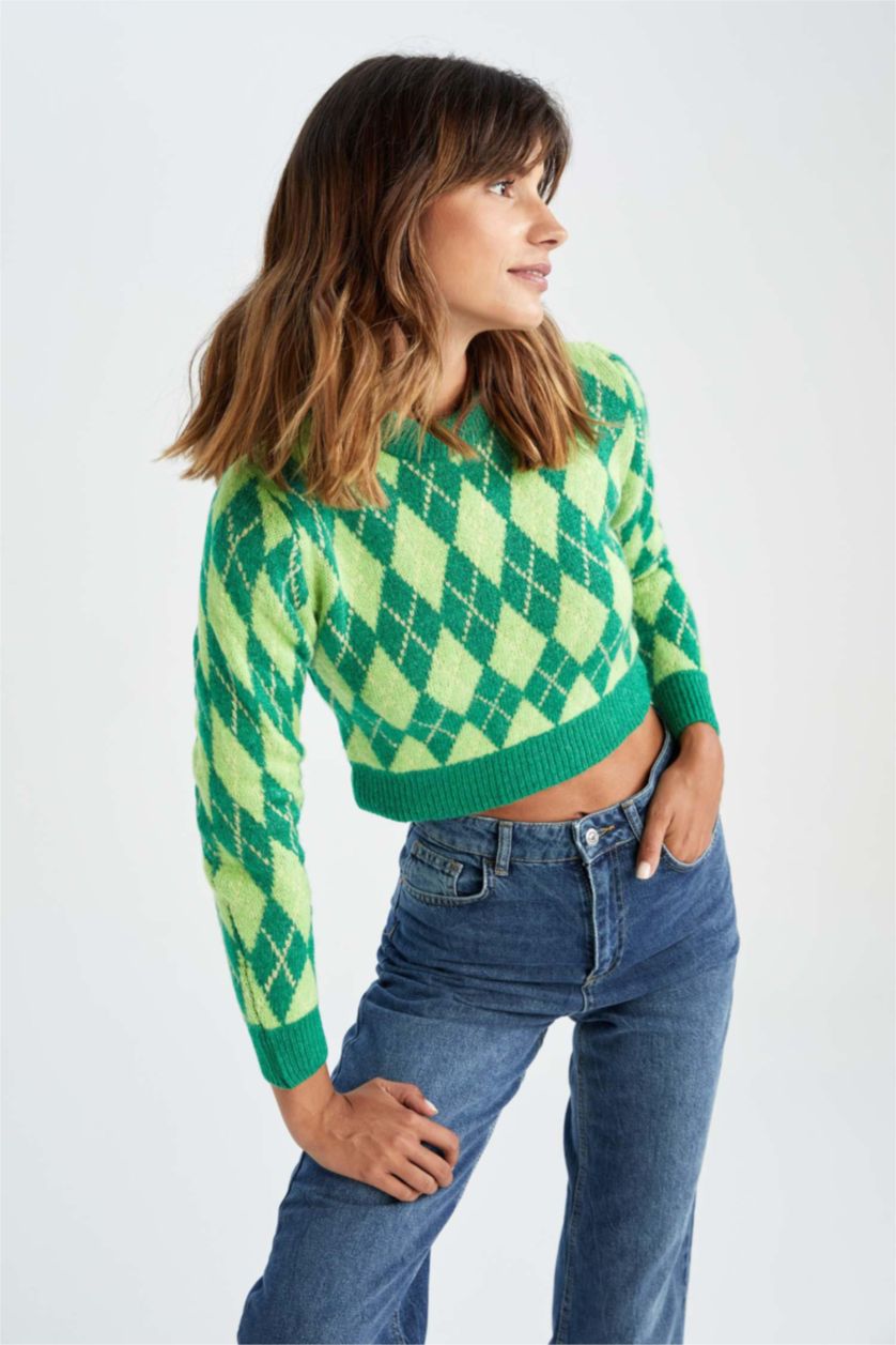 Woman Yeşil Regular Fit Crew Neck Pullover