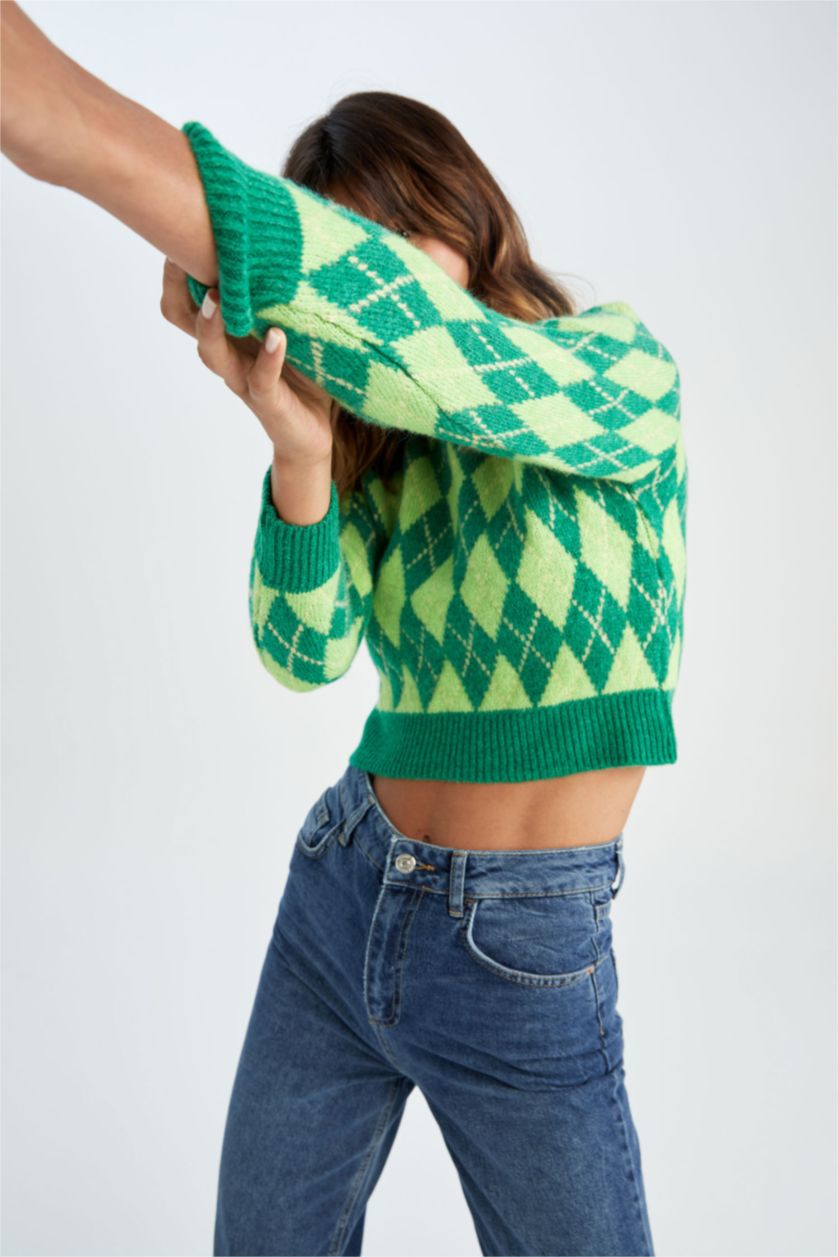 Woman Yeşil Regular Fit Crew Neck Pullover