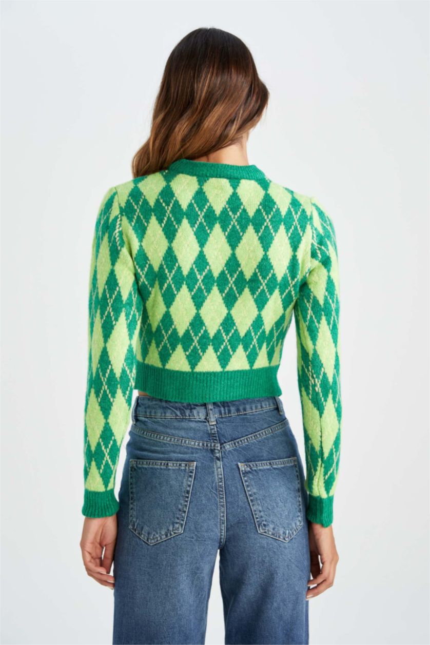 Woman Yeşil Regular Fit Crew Neck Pullover