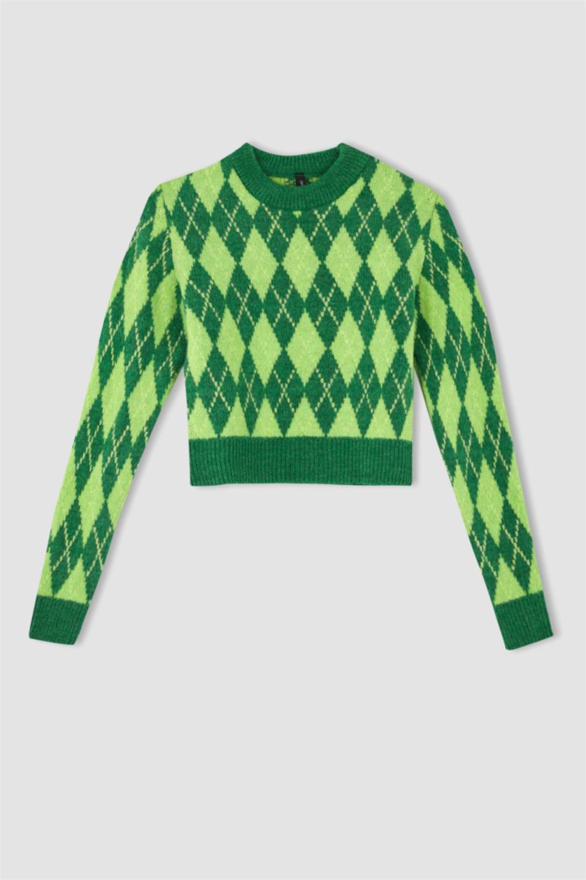 Woman Yeşil Regular Fit Crew Neck Pullover