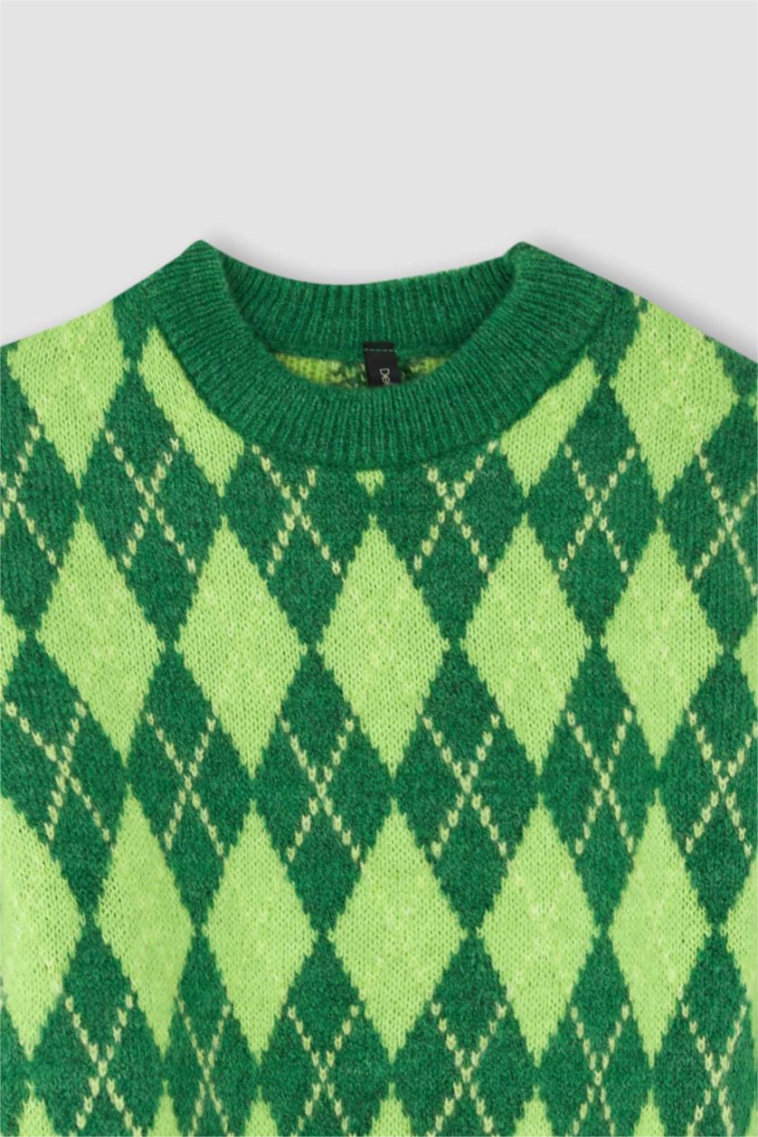 Woman Yeşil Regular Fit Crew Neck Pullover