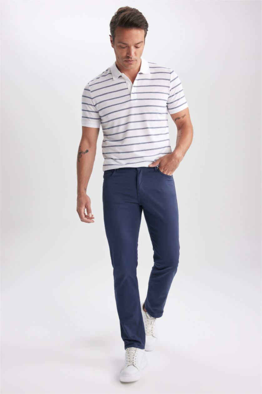 رجال أبيض تي شيرت بولو مخطط قصة عادية