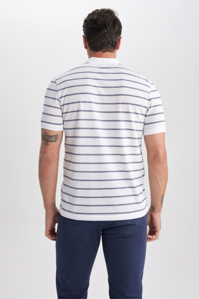 رجال أبيض تي شيرت بولو مخطط قصة عادية