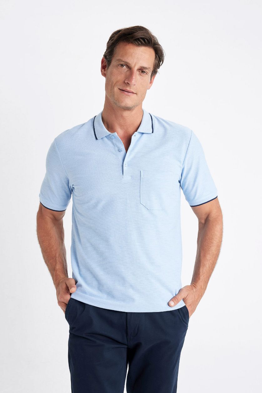 Erkek Açık Mavi Regular Fit Kısa Kollu Polo Tişört