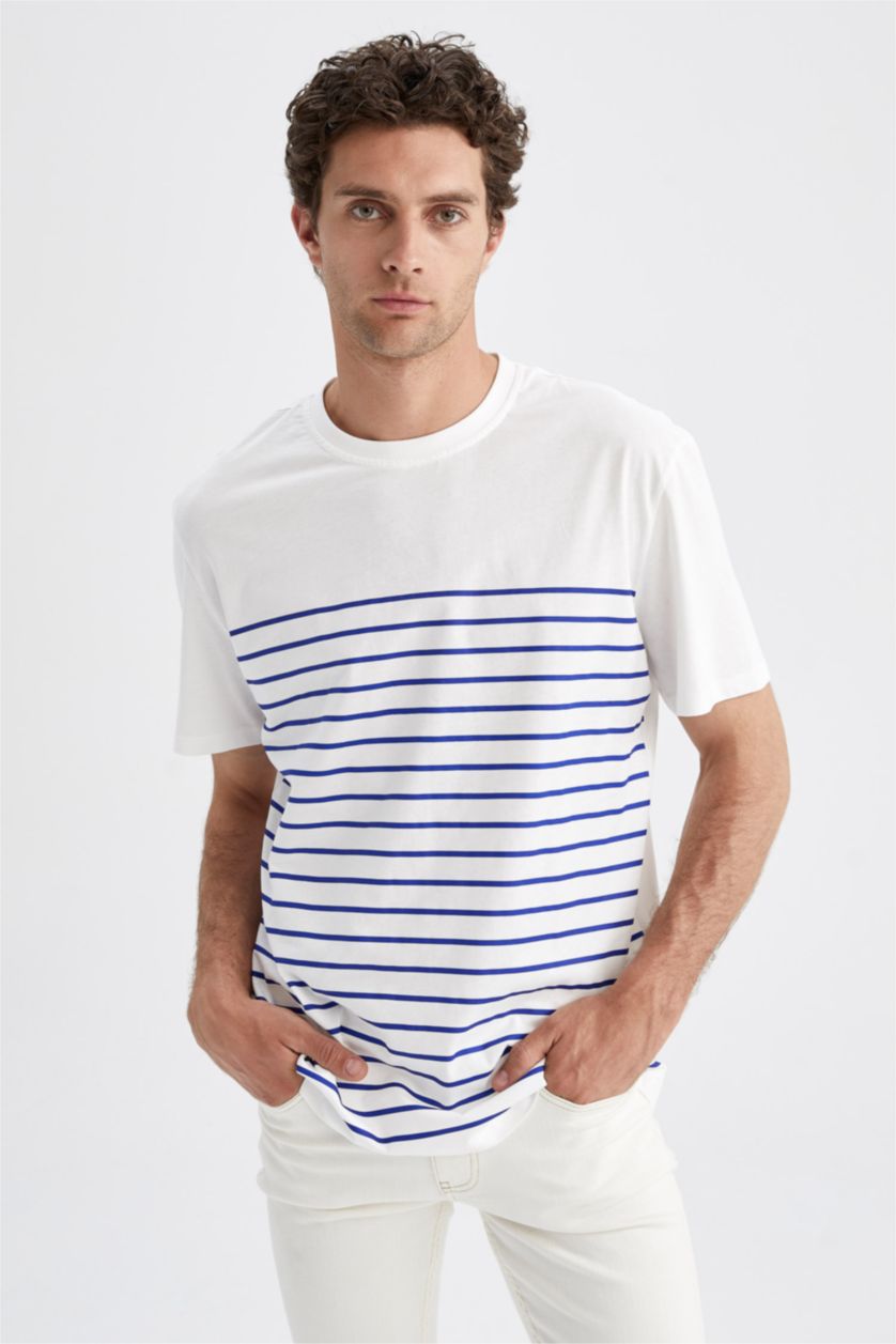 MAN Sax New Regular Fit Crew Neck Striped Short Sleeve T-Shirt