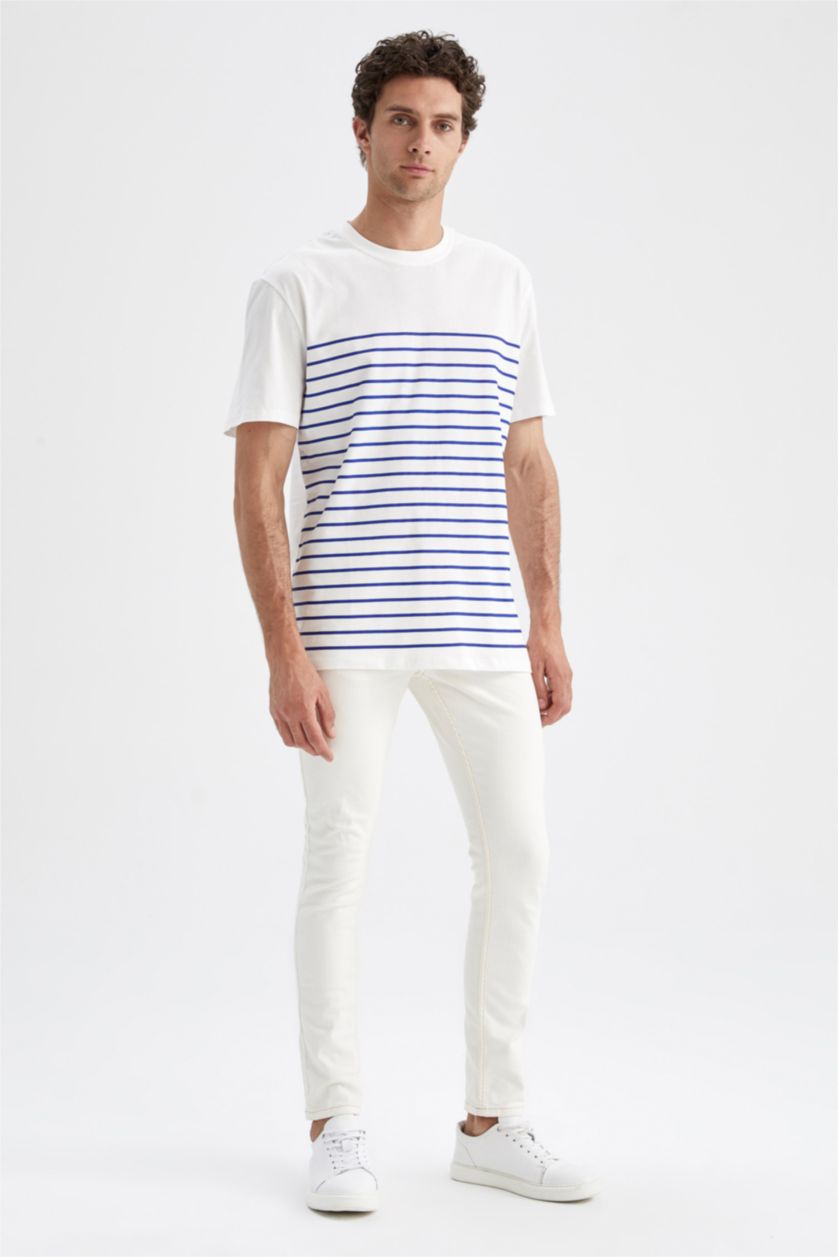 MAN Sax New Regular Fit Crew Neck Striped Short Sleeve T-Shirt