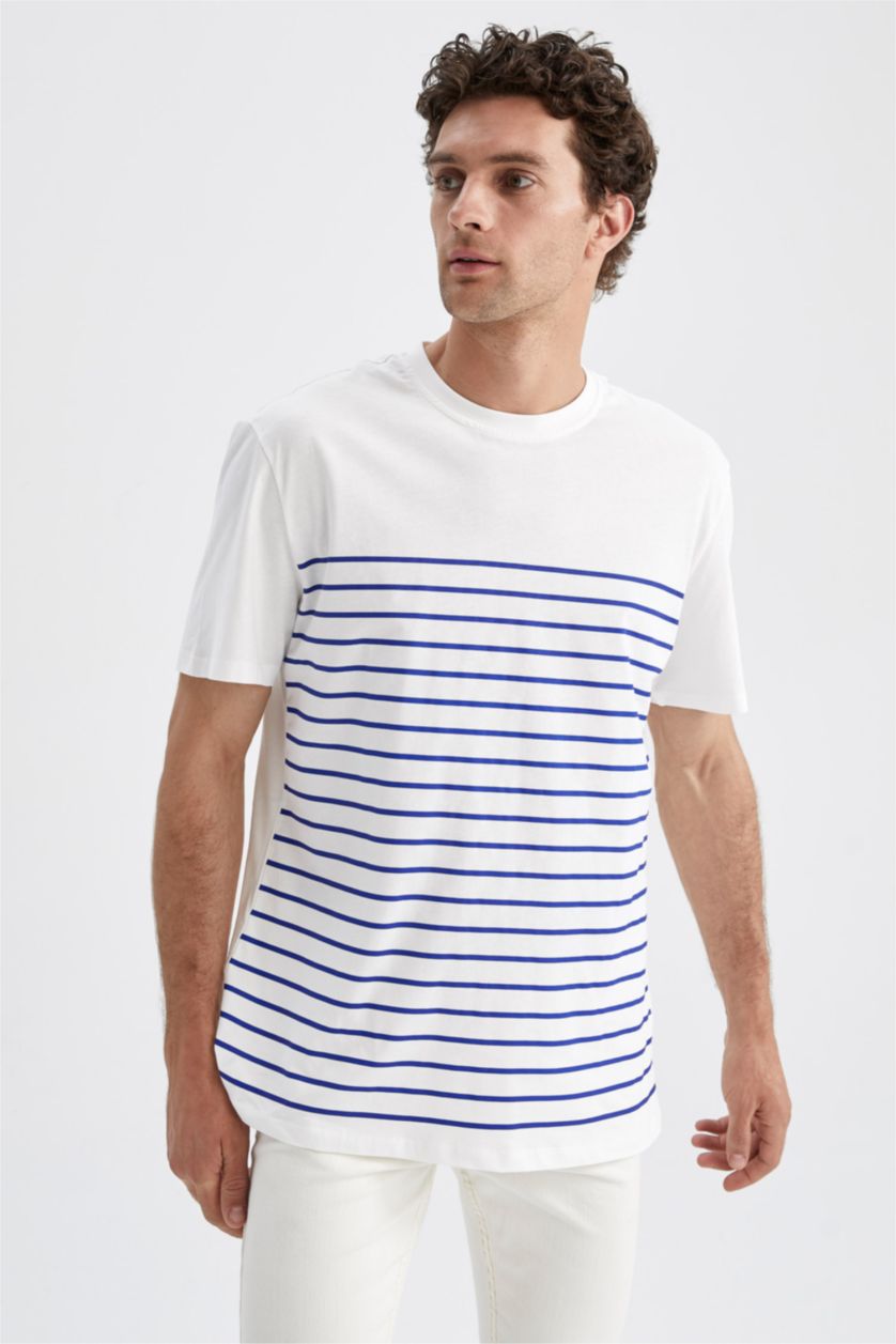 MAN Sax New Regular Fit Crew Neck Striped Short Sleeve T-Shirt