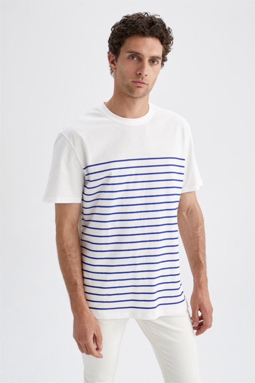 MAN Sax New Regular Fit Crew Neck Striped Short Sleeve T-Shirt