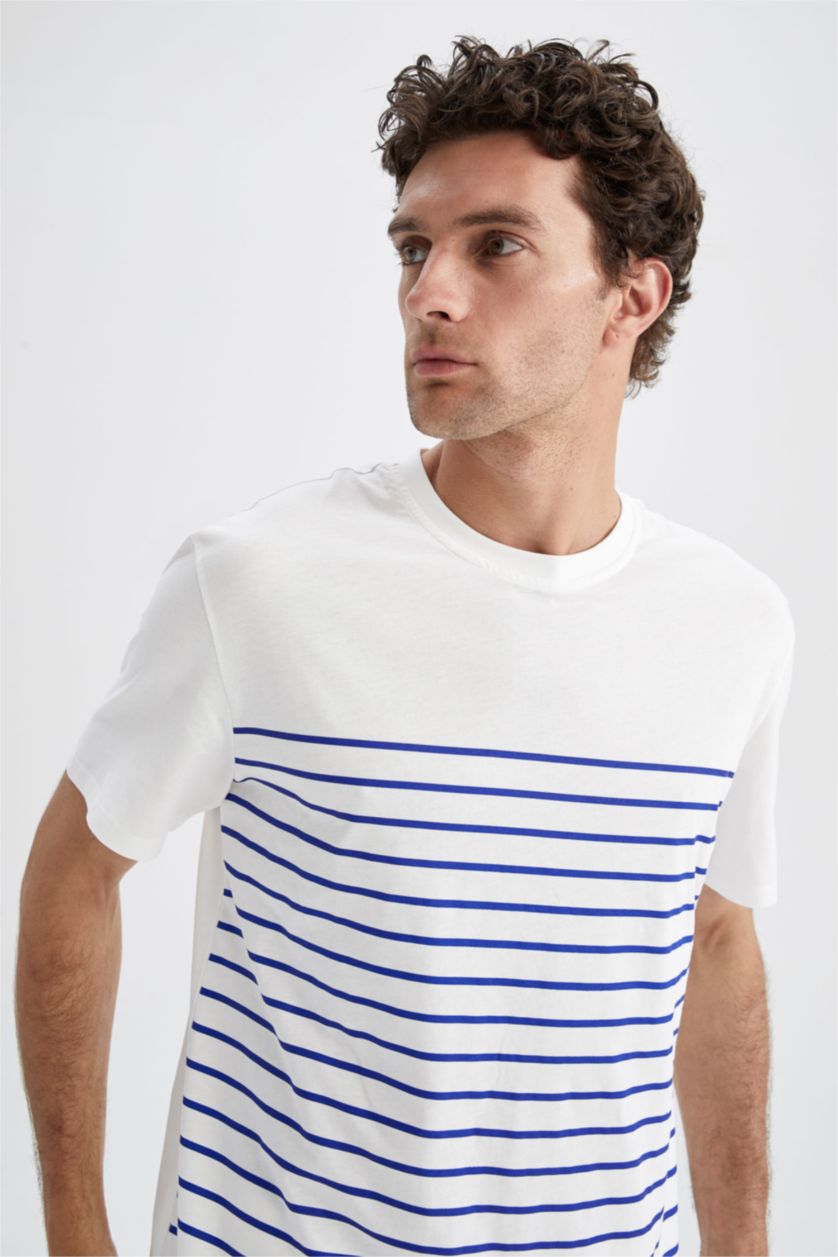 MAN Sax New Regular Fit Crew Neck Striped Short Sleeve T-Shirt