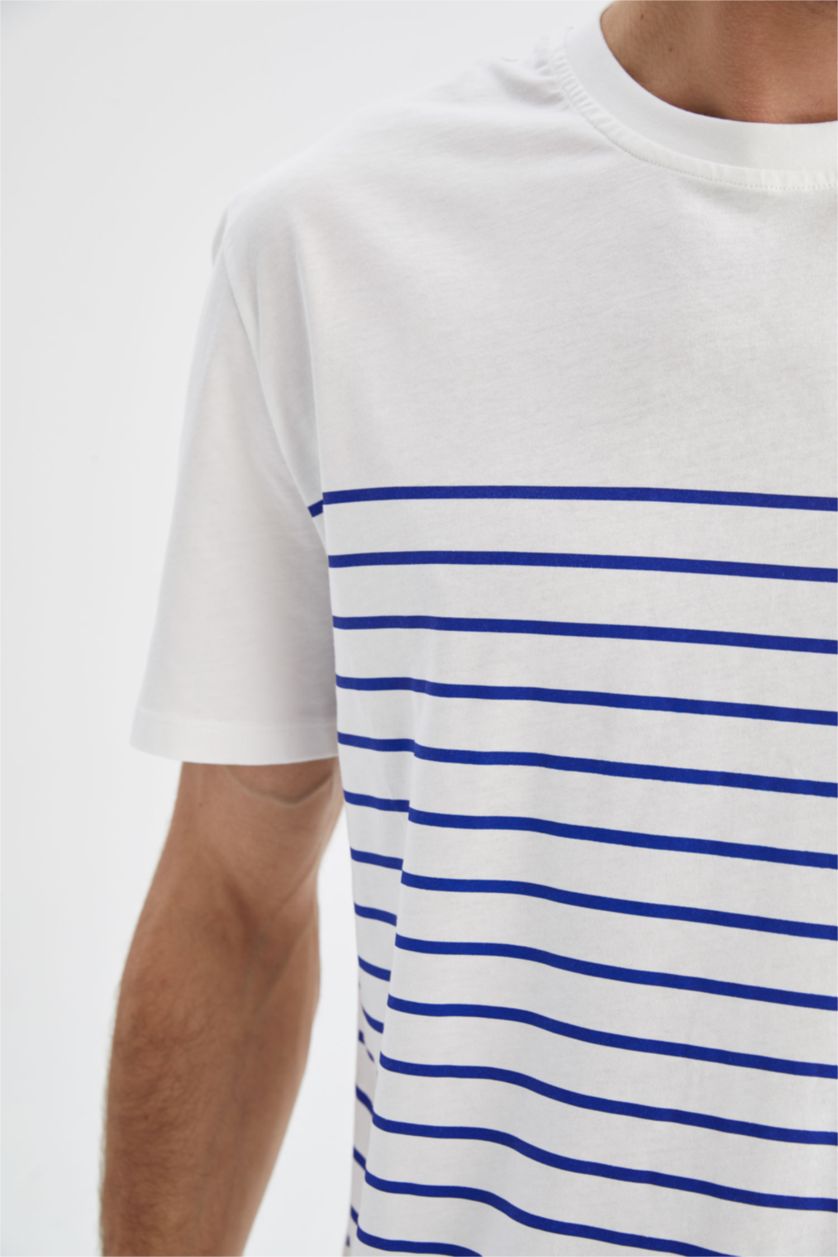 MAN Sax New Regular Fit Crew Neck Striped Short Sleeve T-Shirt