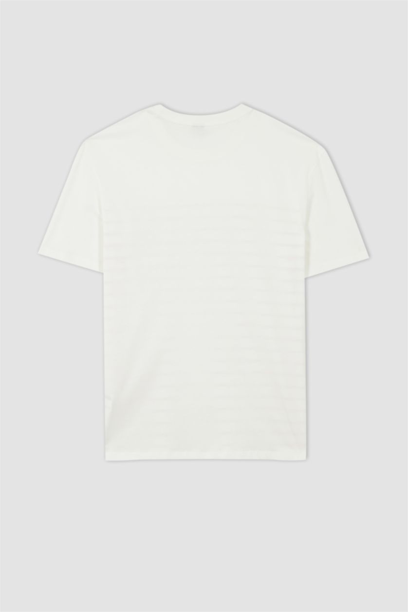 رجالي برتقالي تي شيرت قطن مخطط برقبة مستديرة وقصة عادية