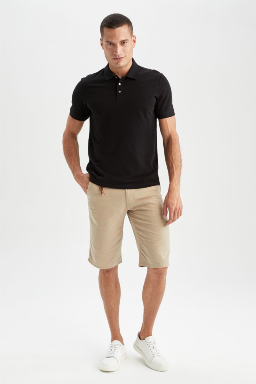 Erkek Siyah Regular Fıt Kısa Kollu Polo Tişört