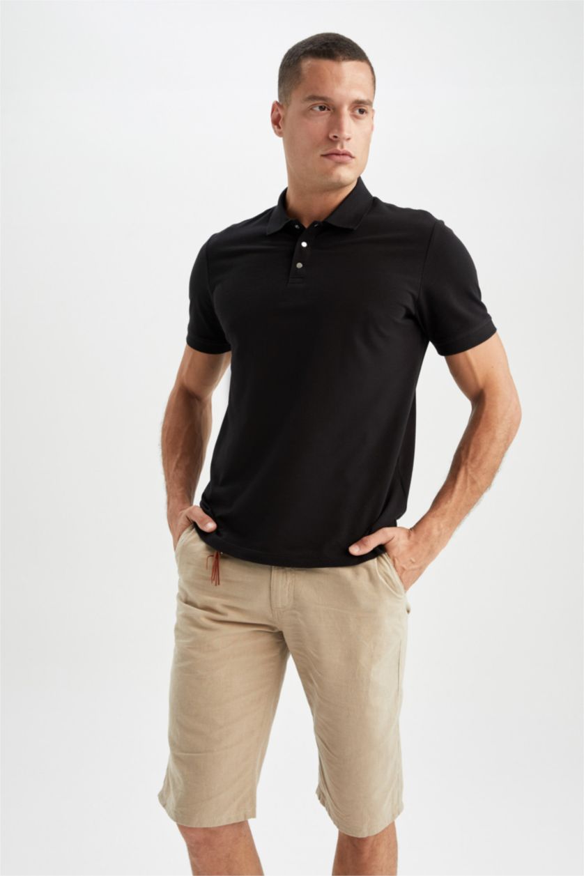 Erkek Siyah Regular Fıt Kısa Kollu Polo Tişört