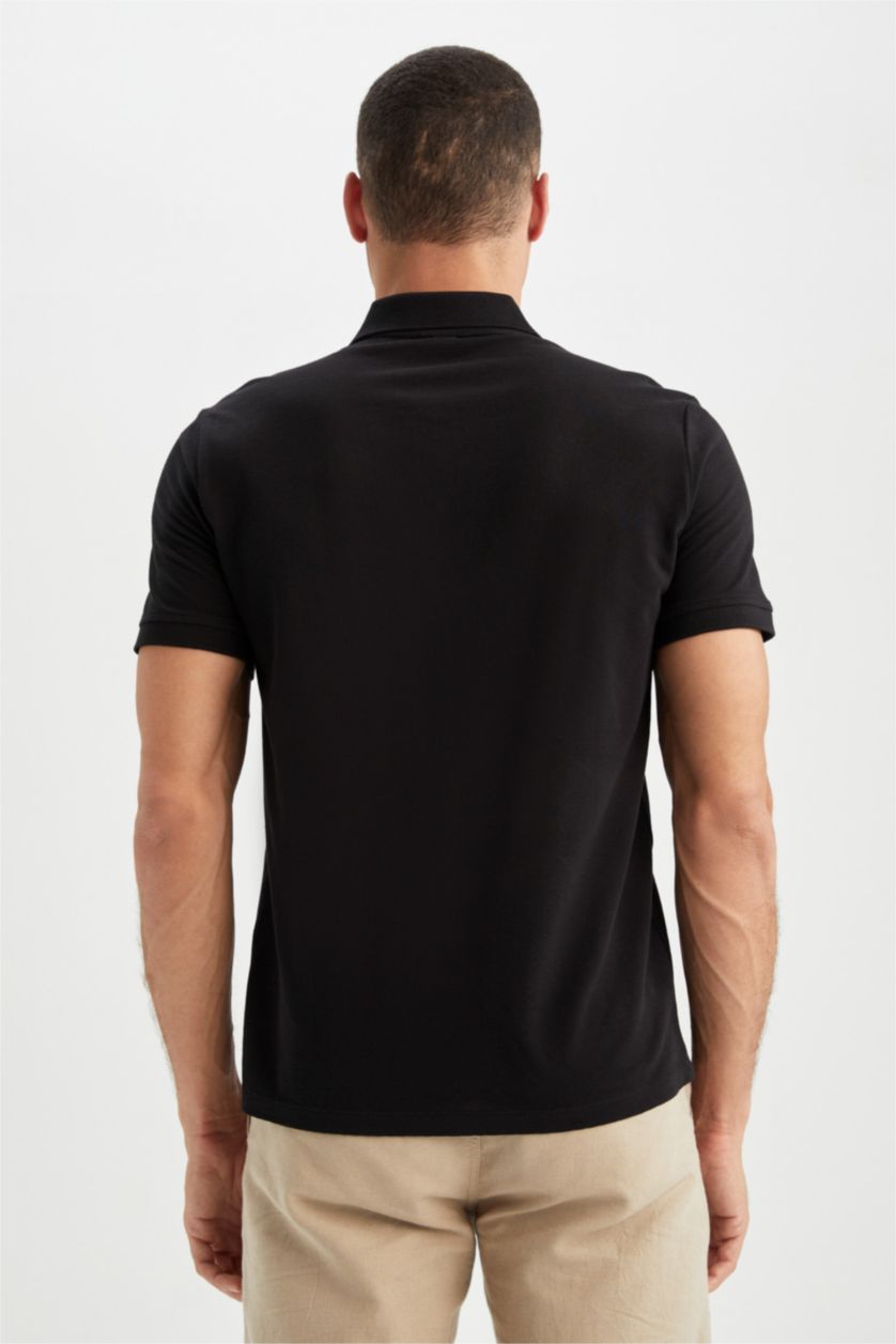 Erkek Siyah Regular Fıt Kısa Kollu Polo Tişört