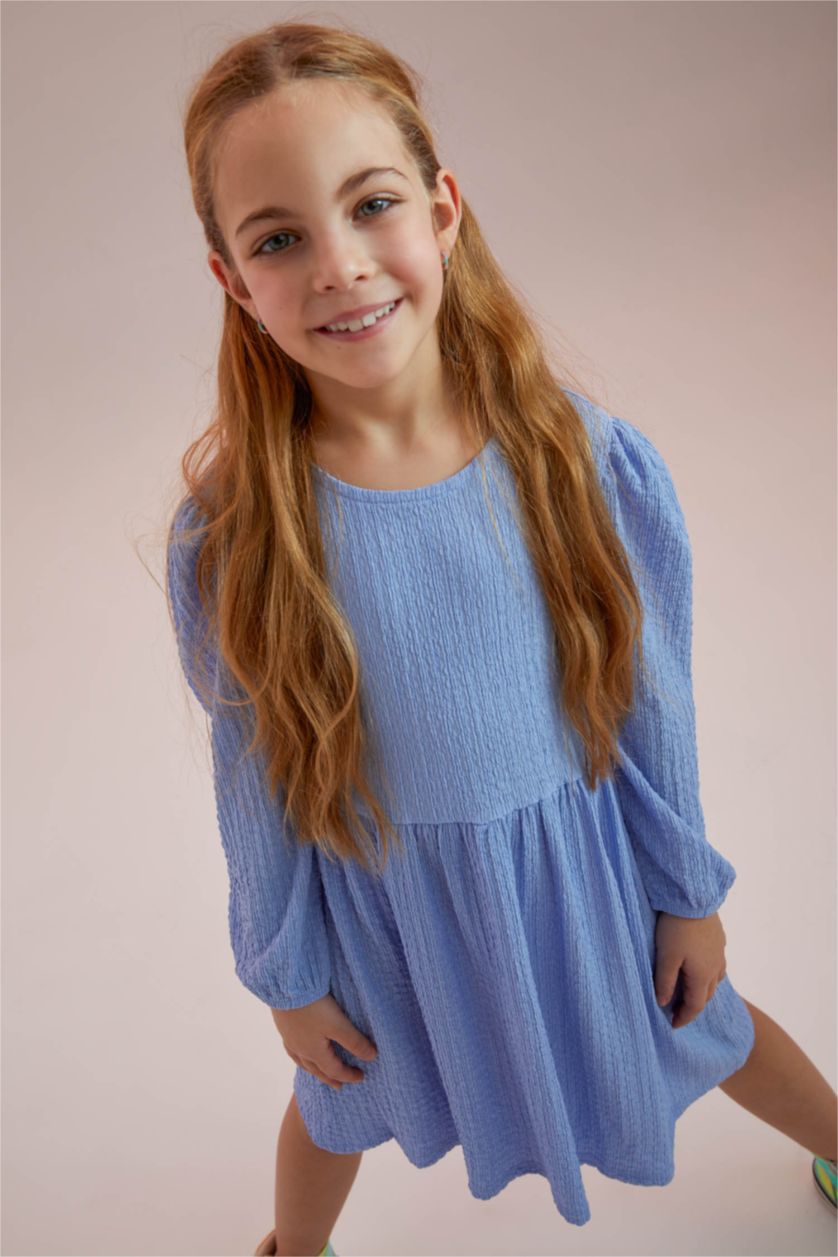 GIRLS & TEENS Light Blue Girl Long Balloon Sleeves Mini Dress