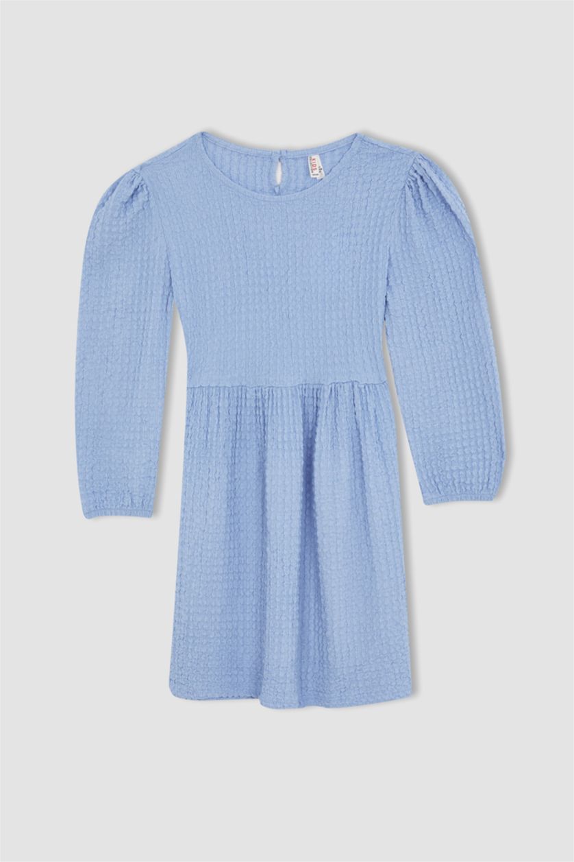 GIRLS & TEENS Light Blue Girl Long Balloon Sleeves Mini Dress