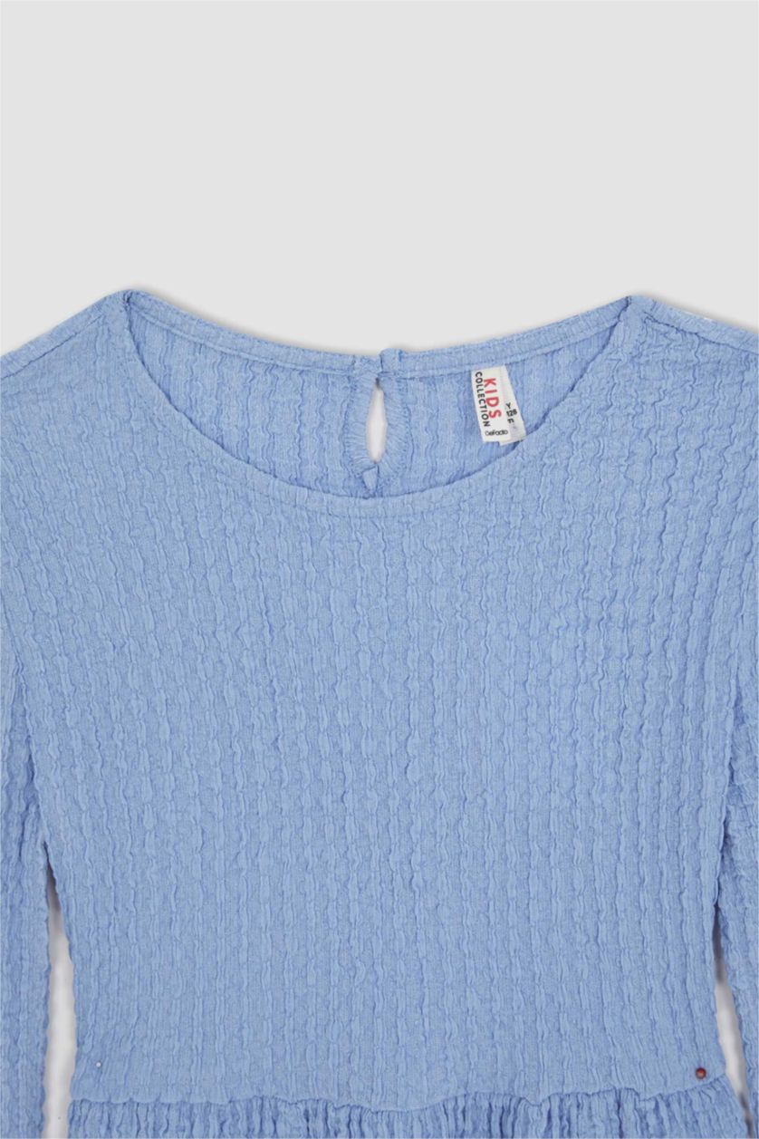 GIRLS & TEENS Light Blue Girl Long Balloon Sleeves Mini Dress