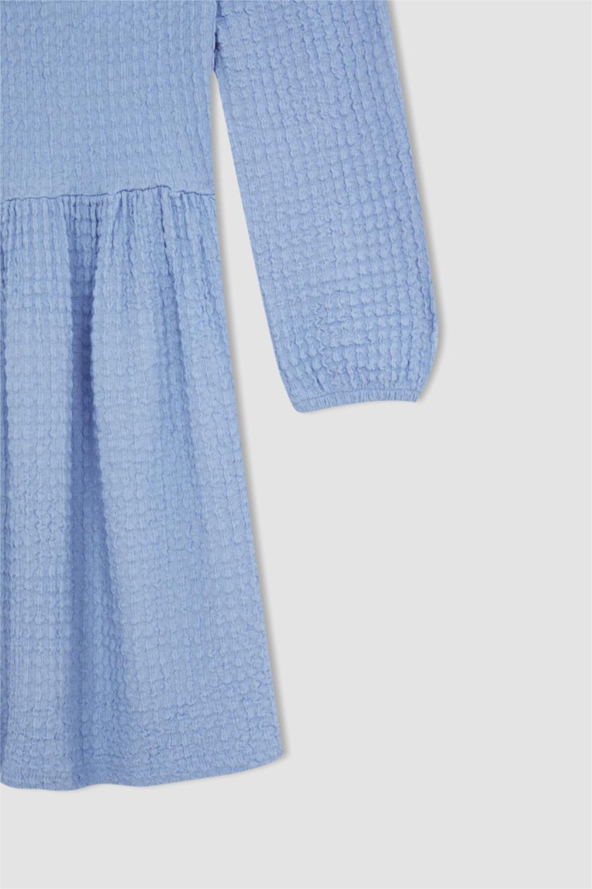 GIRLS & TEENS Light Blue Girl Long Balloon Sleeves Mini Dress