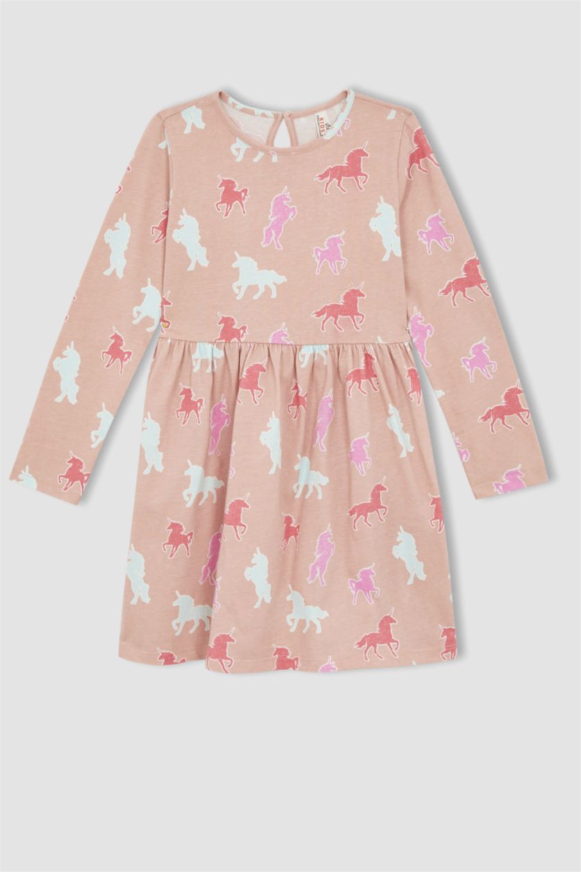 GIRLS & TEENS Rose Girl Regular Fit Long Sleeve Unicorn Print Mini Dress
