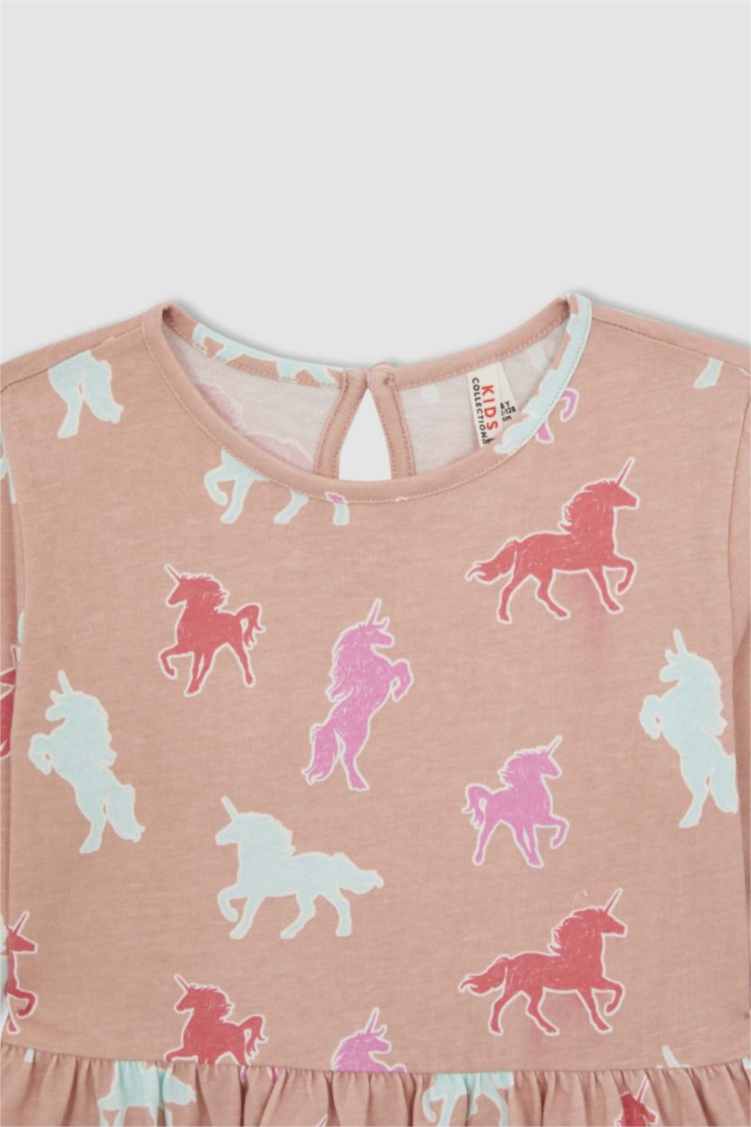 GIRLS & TEENS Rose Girl Regular Fit Long Sleeve Unicorn Print Mini Dress