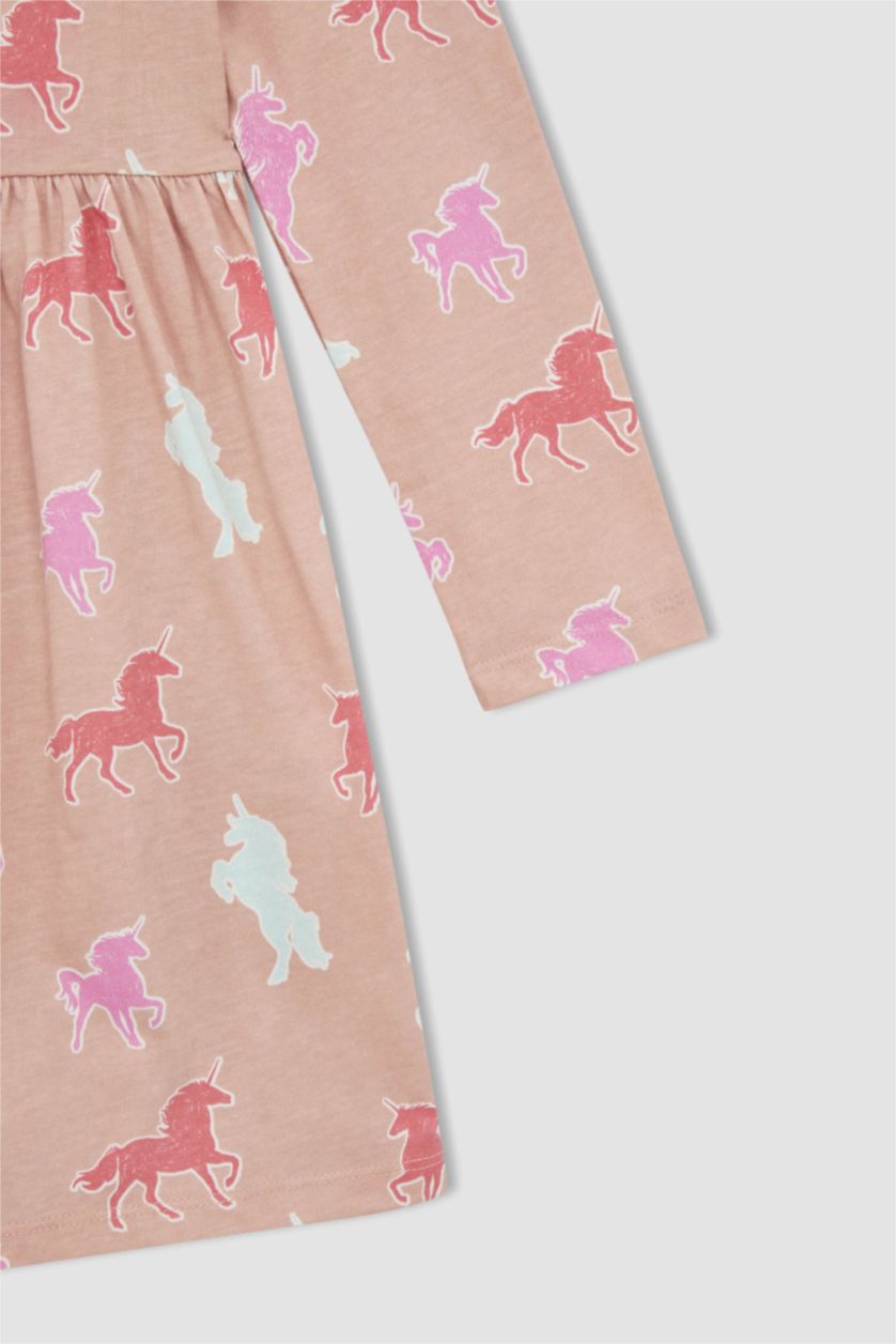 GIRLS & TEENS Rose Girl Regular Fit Long Sleeve Unicorn Print Mini Dress