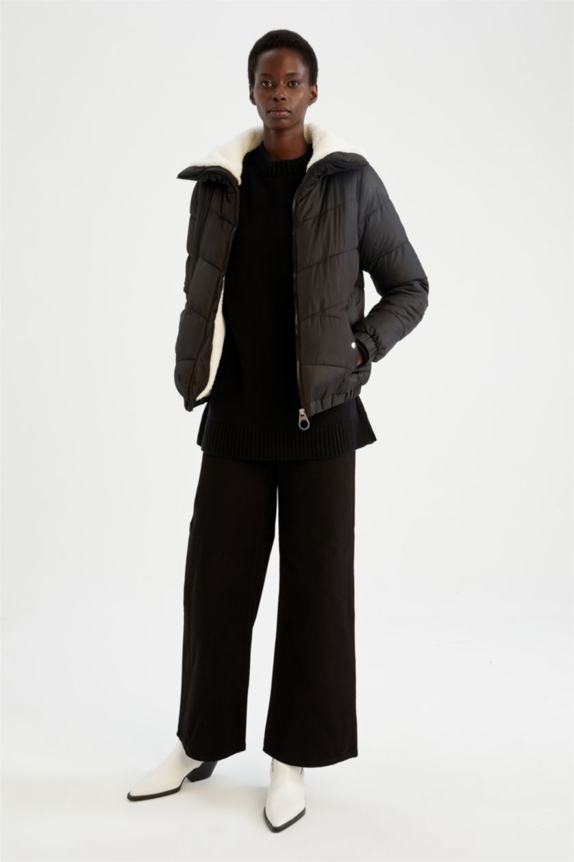 Kadın Siyah Isı Yalıtımlı Su Geçirmez Relax Fit Mont