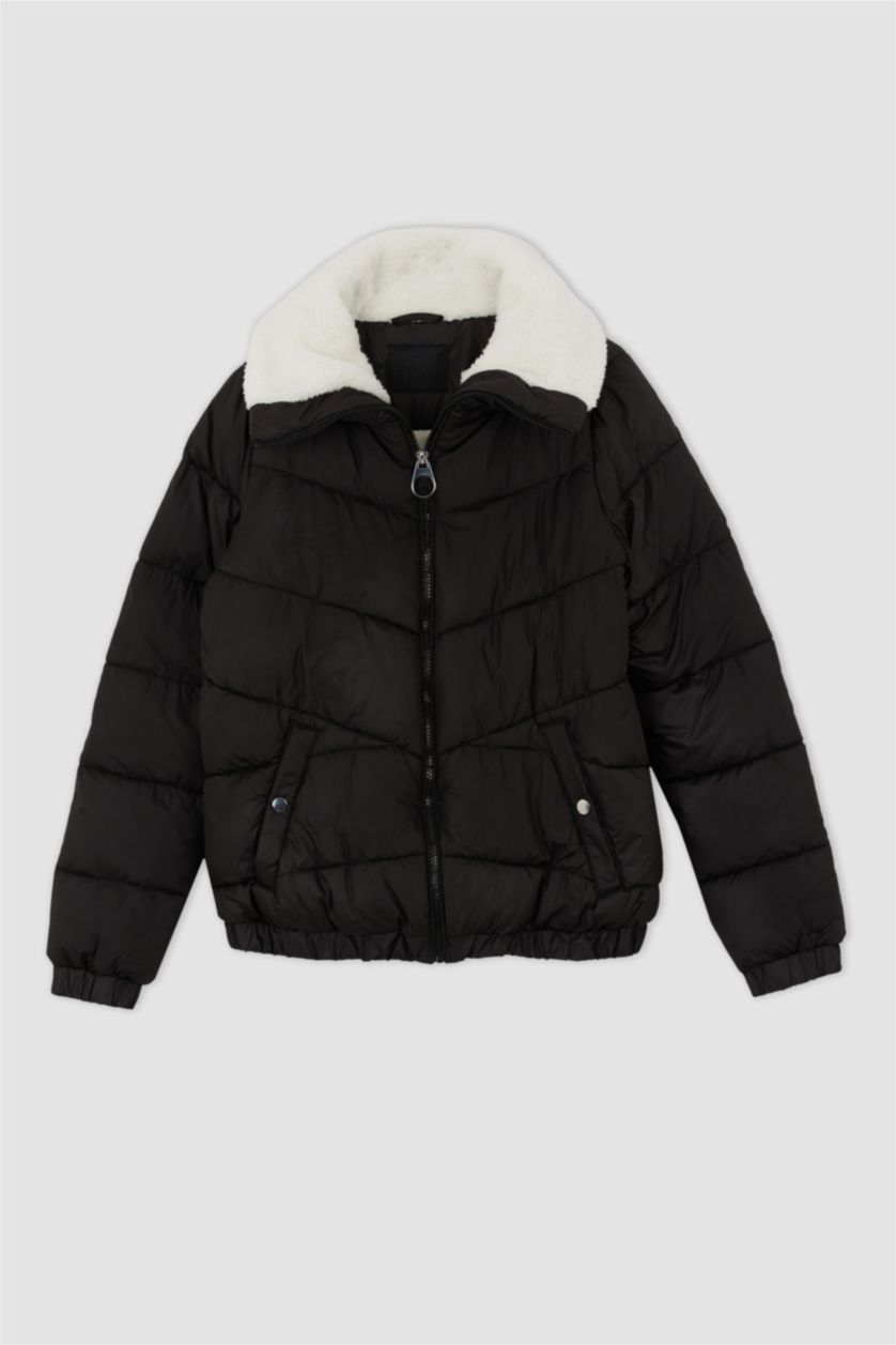 Kadın Siyah Isı Yalıtımlı Su Geçirmez Relax Fit Mont