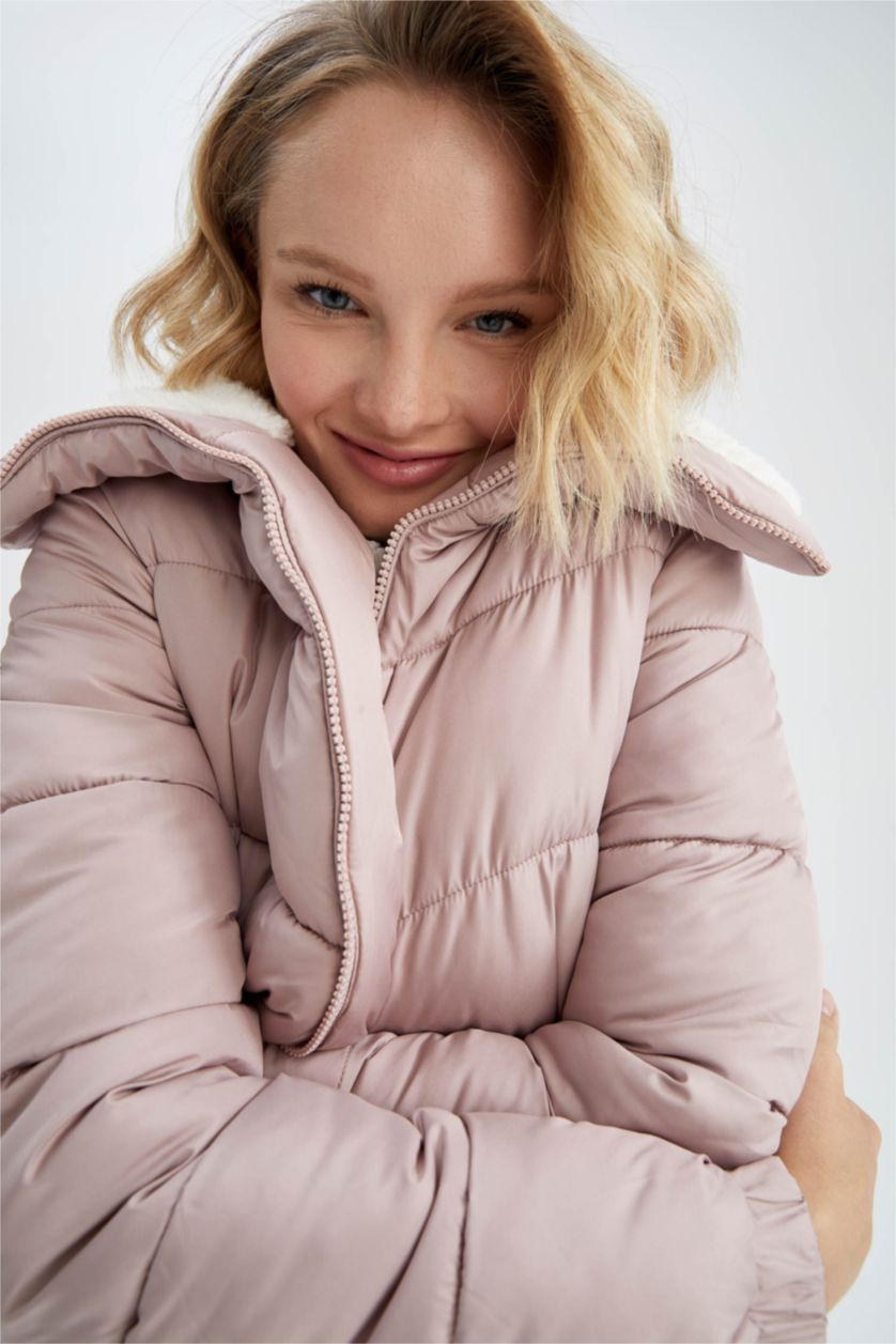 Kadın Pembe Isı Yalıtımlı Su Geçirmez Relax Fit Mont