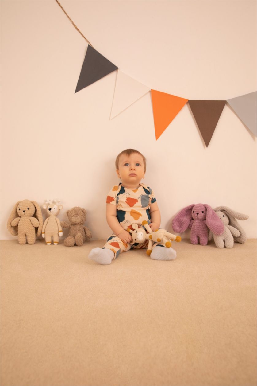 BABY BOY Stone Baby Boy Patterned Newborn Long Sleeve Organic Cotton Rompers