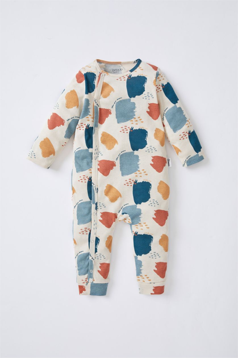 BABY BOY Stone Baby Boy Patterned Newborn Long Sleeve Organic Cotton Rompers