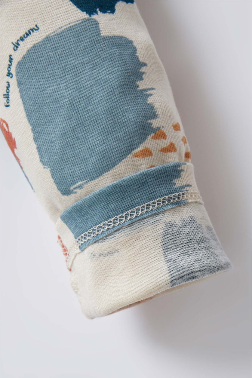 BABY BOY Stone Baby Boy Patterned Newborn Long Sleeve Organic Cotton Rompers