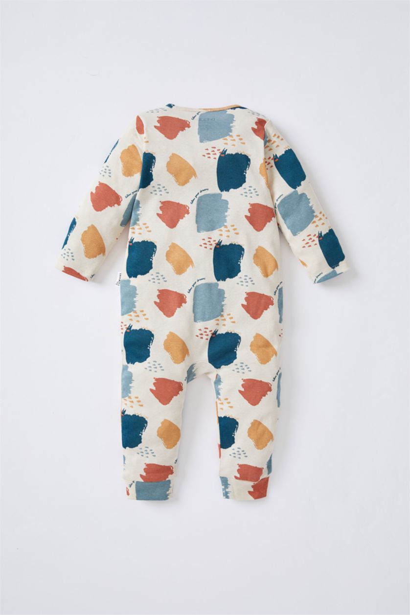 BABY BOY Stone Baby Boy Patterned Newborn Long Sleeve Organic Cotton Rompers