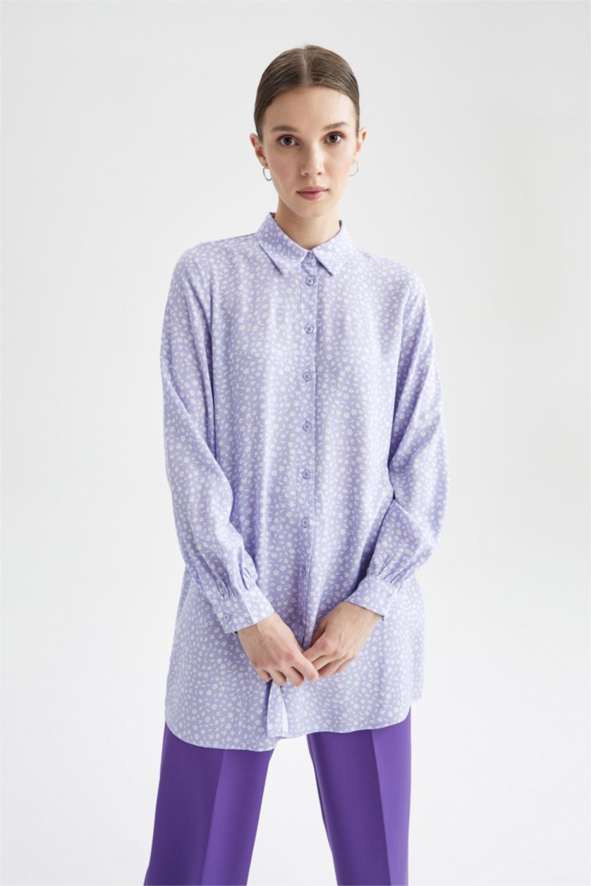 WOMAN Lilac Relax Fit Patterned Viscose Shirt Tunic
