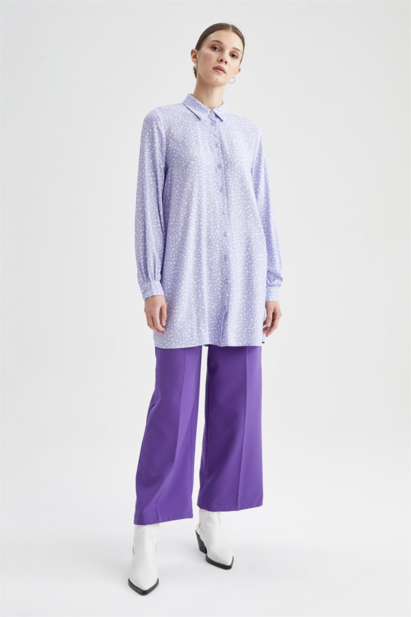 WOMAN Lilac Relax Fit Patterned Viscose Shirt Tunic