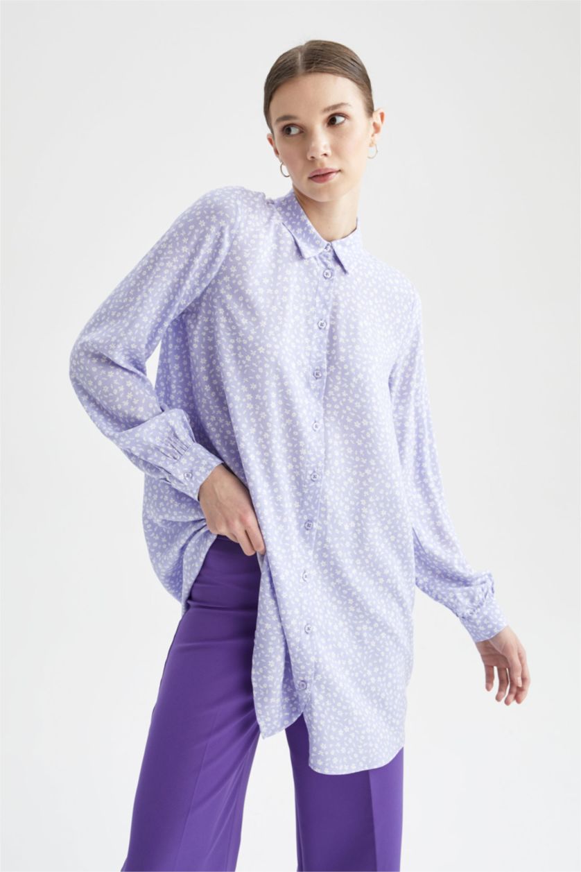 WOMAN Lilac Relax Fit Patterned Viscose Shirt Tunic