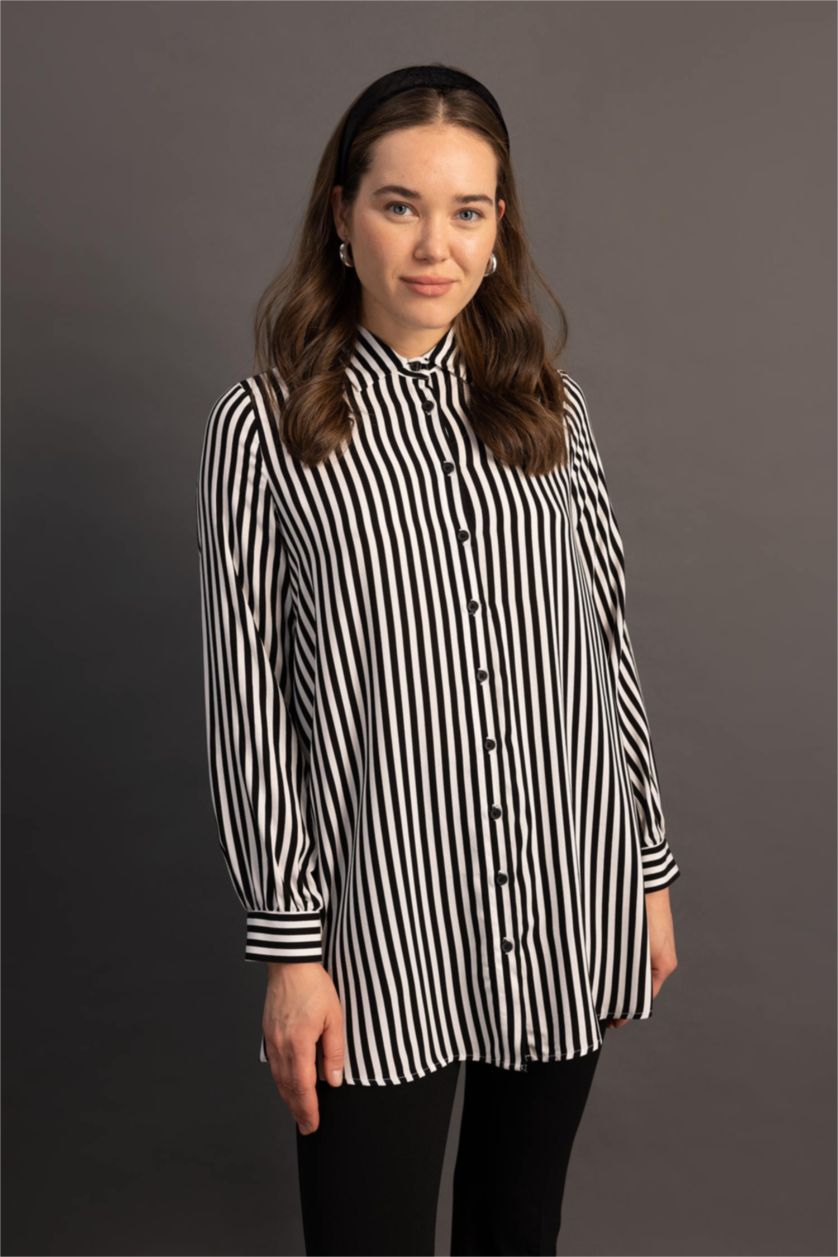 WOMAN Black Relax Fit Striped Viscose Shirt Tunic
