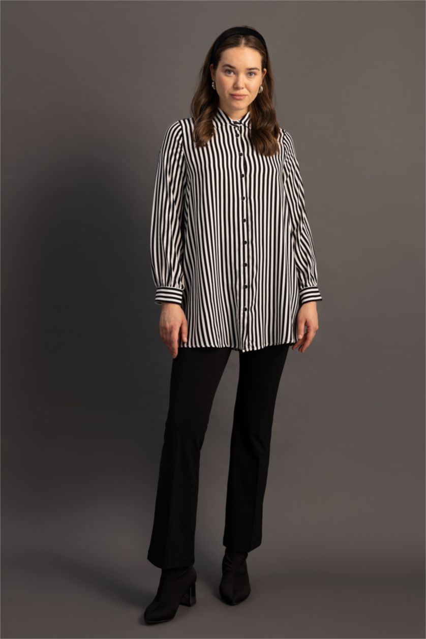WOMAN Black Relax Fit Striped Viscose Shirt Tunic